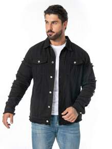 Manfinity EMRG Loose-Fit Men's Ruched Sleeve Denim Jacket With Flap Pockets - Grey - View 8