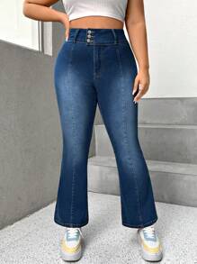 SHEIN EZwear Plus High Waist Flare Leg Jeans - Blue - View 1