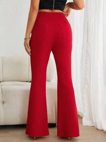 SHEIN Essnce High Waist Flare Leg Pants - Red - View 2