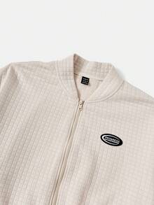 SHEIN EZwear Letter Patched Drop Shoulder Bomber Jacket - Apricot - View 4