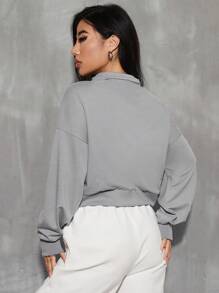 SHEIN Unity Áo nỉ cổ lửng tay trễ vai, kiểu dáng mùa thu. - Xám - Xem 2