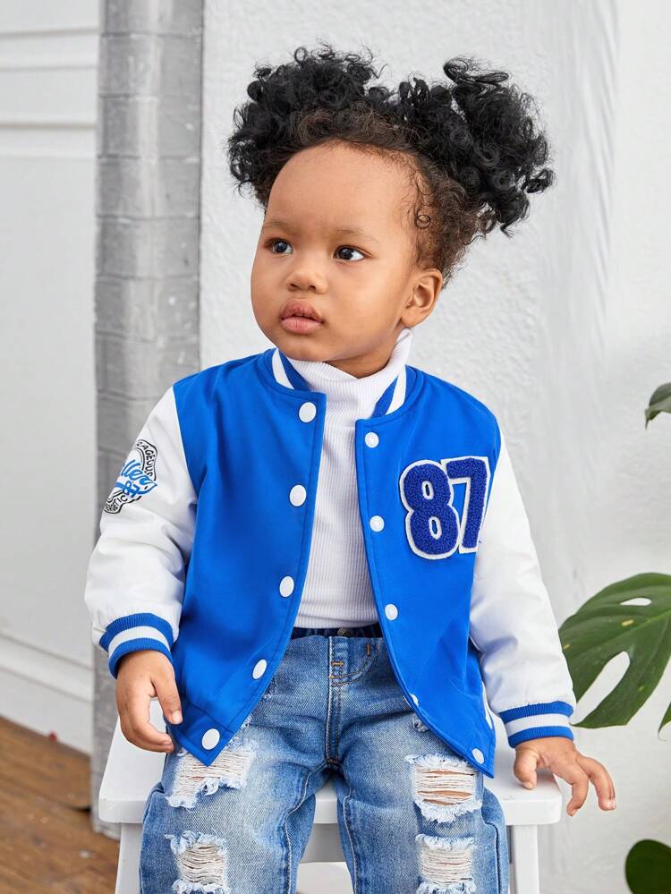 Baby Girl Letter Graphic Two Tone Varsity Jacket