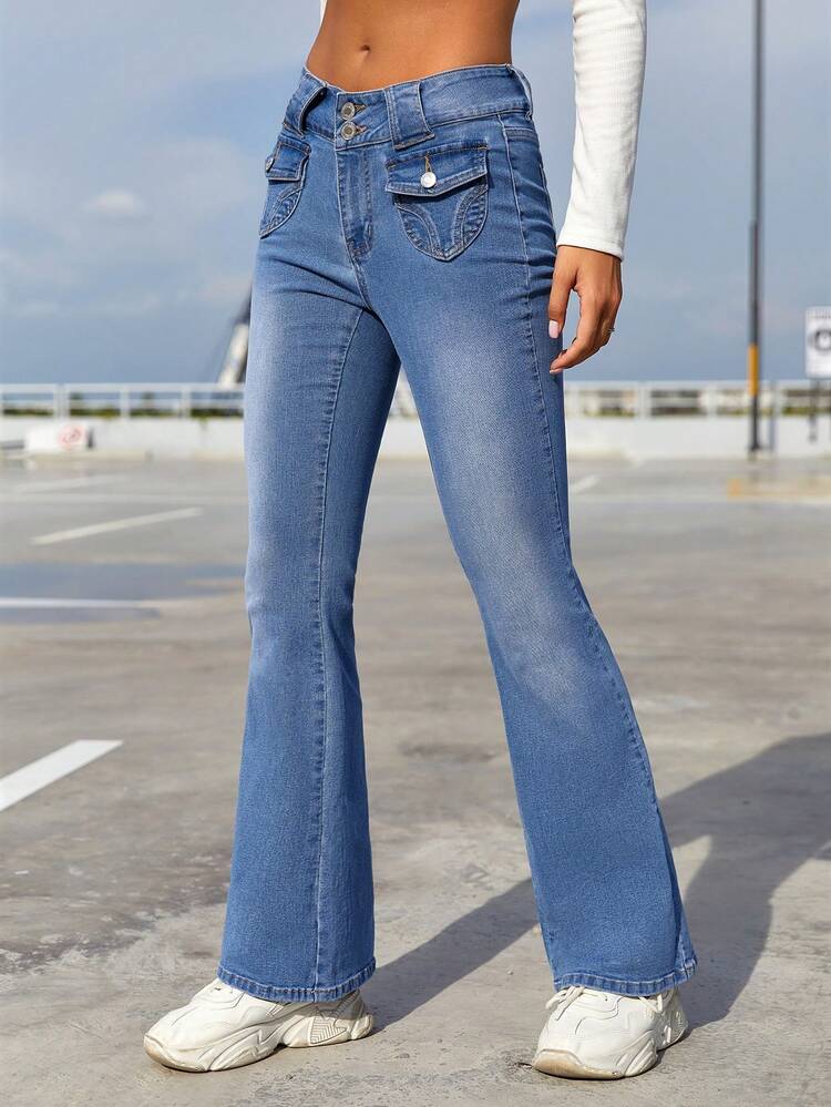 Flap Pocket Flare Leg Jeans