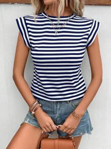 SHEIN Frenchy Camiseta con estampado de rayas de manga murciélago