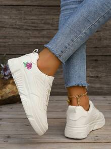 女士厚底鞋ins风轻薄透气内增高运动鞋秋季白底跑步鞋百搭时尚新款运动鞋平底休闲pu皮防震轻便舒适秋冬 - 米色 - 查看 4