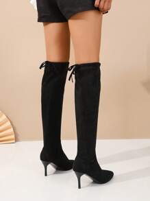 Women's Over The Knee High Heel Boots Women's Mid-calf High Boots With Anti-slip Lace-up Design New Style Elastic High Boots For Fall And Winter