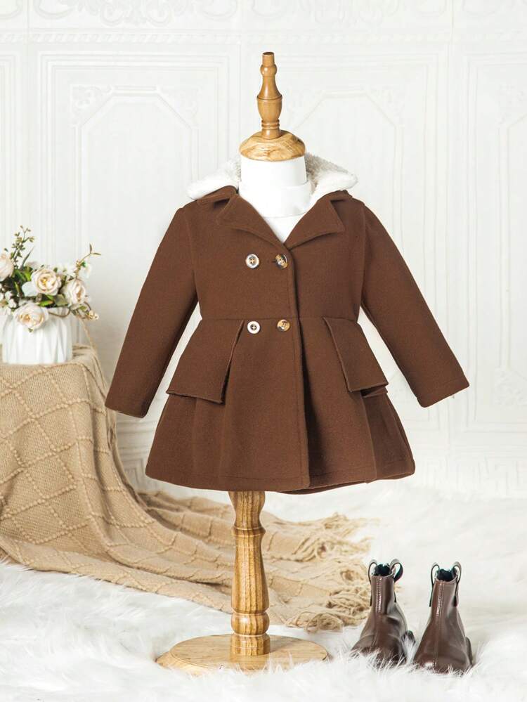 Baby Girl Double Breasted Fold Pleated Detail Overcoat