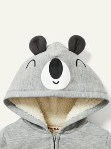 Cozy Pixies Đứa bé trai Đồ họa Hoạt hình Thiết kế tai 3D áo có mũ Lót Teddy Áo khoác - Xám - Xem 5