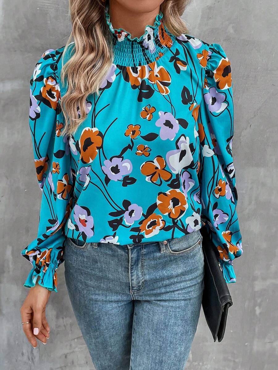SHEIN Clasi In hoa Lá sen tỉa Cổ giả Áo sơ mi - Nhiều màu - Xem 1