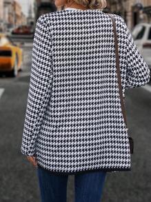 EMERY ROSE Houndstooth Print Open Front Contrast Binding Open Front Coat Fall Cloth For Women
