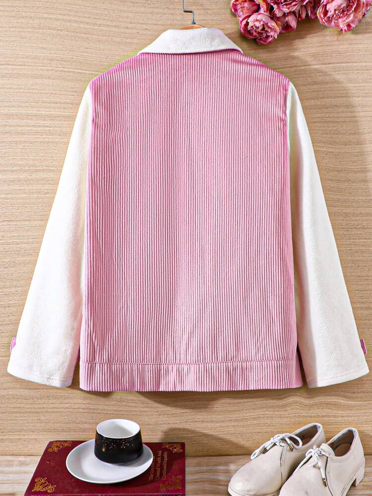 Teen Girl 1pc Two Tone Lapel Neck Button Front Jacket