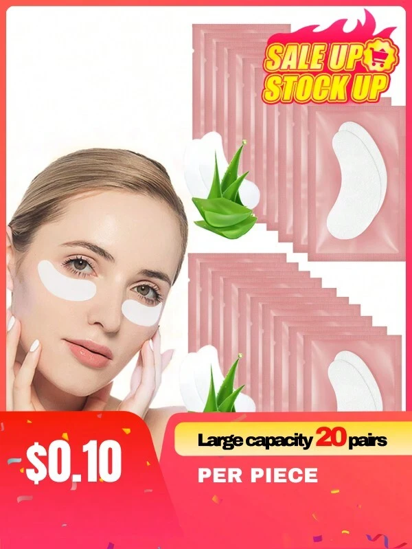 20對眼睛凝膠墊水凝膠墊眼部貼片無絨眼罩美容工具睫毛技術用品 - 粉色 - 查看 1