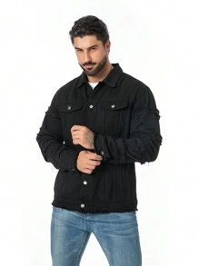 Manfinity EMRG Loose-Fit Men's Ruched Sleeve Denim Jacket With Flap Pockets - Grey - View 6