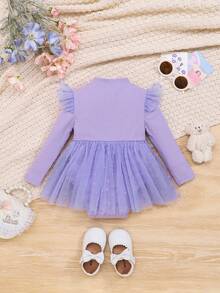 SHEIN Bebé niña Body ribete con fruncido de malla en contraste - Lila Púrpura - Ver 2