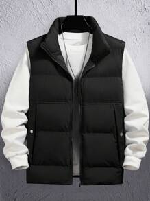 Manfinity 1pc Loose Fit Men's Zip Up Puffer Vest Coat - Black - View 7