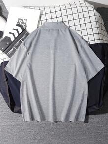 Manfinity Camiseta Holgada De Hombre Con Cuello Simulado Y Gráfico De Letras - Gris Claro - Ver 2