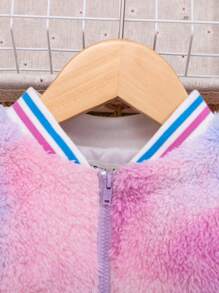 SHEIN Baby Girl Tie Dye Striped Trim Teddy Bomber Jacket