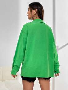 SHEIN Unity 標語圖案翻蓋口袋落肩袖外套 - 綠色 - 查看 2