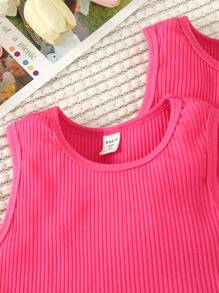 女大童2入組條紋針織木耳邊短款內衣背心上衣 - 粉色 - 查看 5