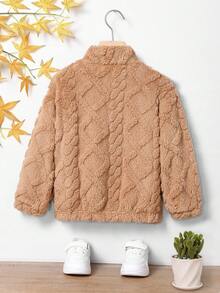 SHEIN Young Boy Zip Up Teddy Coat - Khaki - View 3