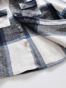 SHEIN 男小童格紋印花翻蓋口袋襯衫不帶T恤 - 寶藍色 - 查看 4