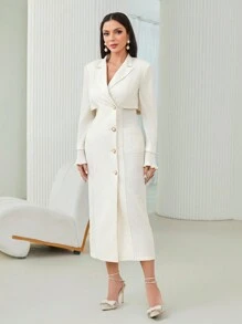 Modelyn Lapel Neck Button Front Coat - Apricot - View 5