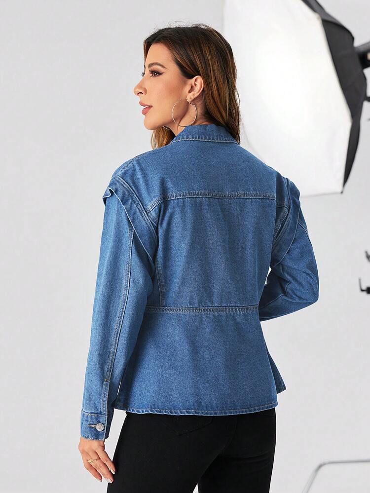 Flap Pocket Peplum Denim Jacket