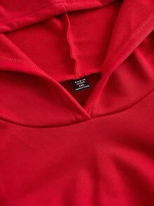 SHEIN ICON Áo sweatshirt crop tay rớt vai cỡ lớn với chi tiết sừng - Đỏ - Xem 4