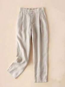 Solid Zipper Fly Suit Pants - Apricot - View 2