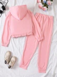 SHEIN Tween Girl Letter & Star Print Hoodie & Sweatpants - Black - View 2