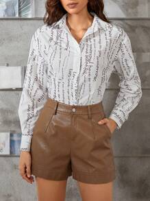 SHEINNeu Tất cả Đồ họa Chữ cái Nút phía trước Áo sơ mi - Nhiều màu - Xem 1