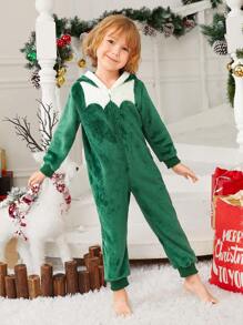 Chàng trai trẻ 1 Miếng Hai âm áo có mũ Flannel Bộ đồ ngủ - màu xanh lá - Xem 1