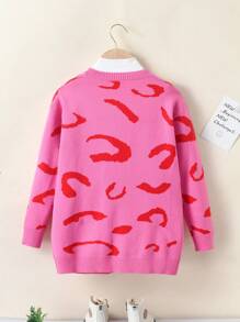SHEIN Tween Girl 1pc Graphic Pattern Duster Cardigan - Hot Pink - View 2