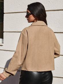 EURMUSE Flap Pocket Drop Shoulder Overcoat - Beige - View 2