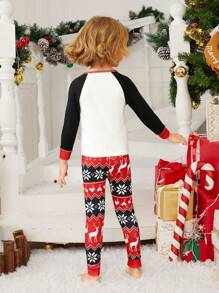 Chàng trai trẻ Giáng sinh Tuần lộc Gia đình Vừa Khít Bộ mặc nhà - Đỏ - Xem 4