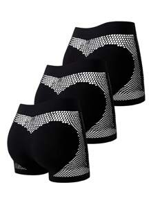 Men Hollow Out Solid Trunks ,3 Pcs - Black - View 3