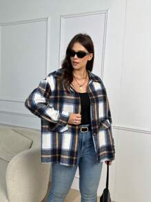 SHEIN LUNE 休閒口袋格子大碼外套 - 彩色 - 查看 4