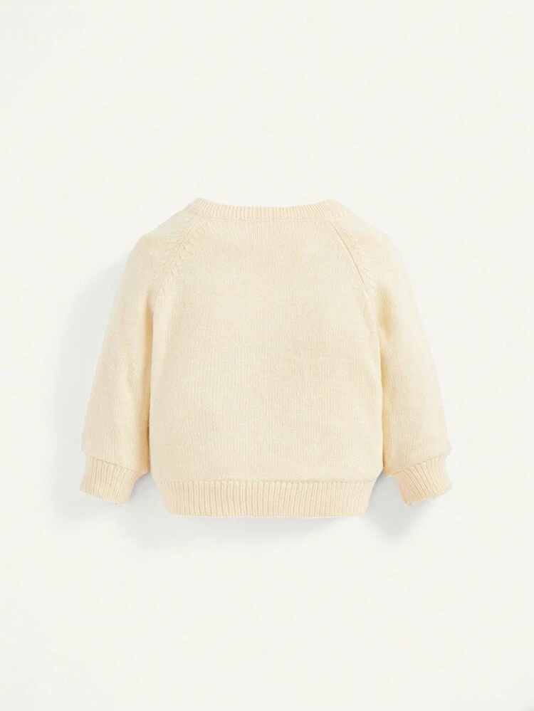 Baby Girl Letter And Heart Embroidery Raglan Sleeve Sweater & Knit Pants