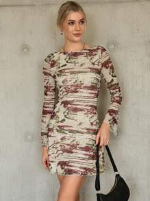 SHEIN Essnce Tie Dye Mesh Dress - Multicolor - View 5