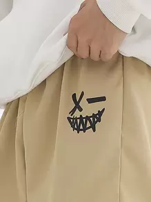 SHEIN Tween Boy 2pcs Expression Print Flap Pocket Side Cargo Pants - Multicolor - View 7