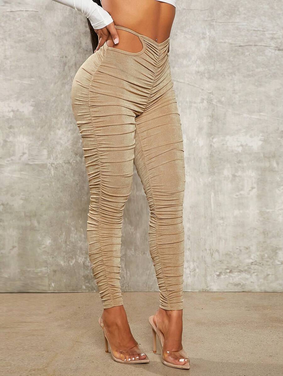 SHEIN SXY Cut Out Waist Ruched Leggings - Apricot - View 1