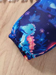 SHEIN Baby Boy Dinosaur Print Zip Up Hooded Jumpsuit - Multicolor - View 3