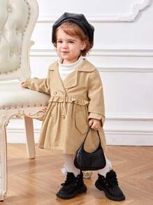 SHEIN Baby Girl Double Breasted Trench Coat - Khaki - View 3