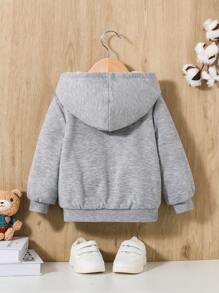 SHEIN Đứa bé gái 1 Miếng Túi Kép Dây kéo Lót nhiệt áo có mũ Áo khoác - Xám - Xem 2