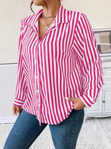 Celure Plus Gestreepte print Voorpand met knoppen Shirt