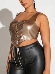 SHEIN SXY 正面繫帶不對稱下擺背心 - 棕色 - 查看 5