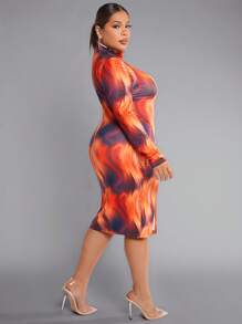 SHEIN SXY Plus Tie Dye Split Thigh Bodycon Dress - Multicolor - View 4