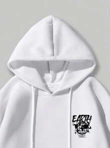 ROMWE MEN Street Life Men Slogan Graphic Drawstring Thermal Lined Hoodie - White - View 6