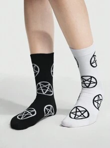 ROMWE Goth 1雙女性星星印花中筒襪