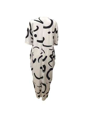 con estampado de dibujo de manga murciélago Abrigo & Pantalones de pierna ancha